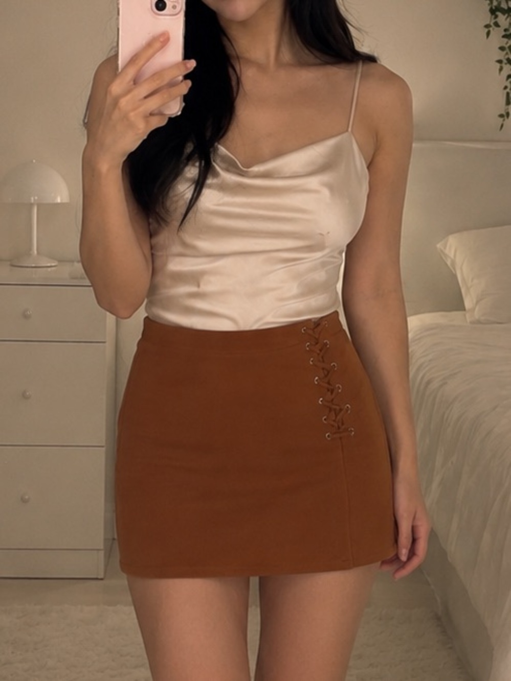 White House Black Market Rust Mini Skirt with Lace-Up Detail